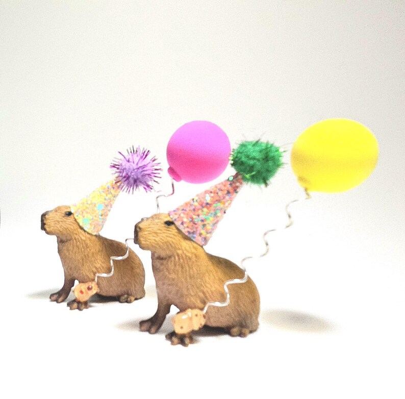 Custom Capybara Cake Topper | Birthday Party Animal Decoration | Mini Party Hats | Capybara Cavy Theme image 19