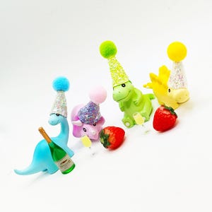 Cute Pastel Dinosaur Cake Topper | Cartoon Style Dinosaur Party | Table Sprinkles | Mini Party Hat | Party Bag Filler image 9