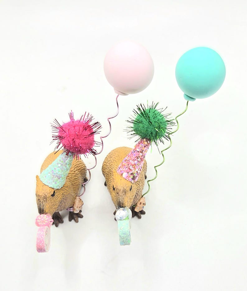 Custom Capybara Cake Topper | Birthday Party Animal Decoration | Mini Party Hats | Capybara Cavy Theme image 3
