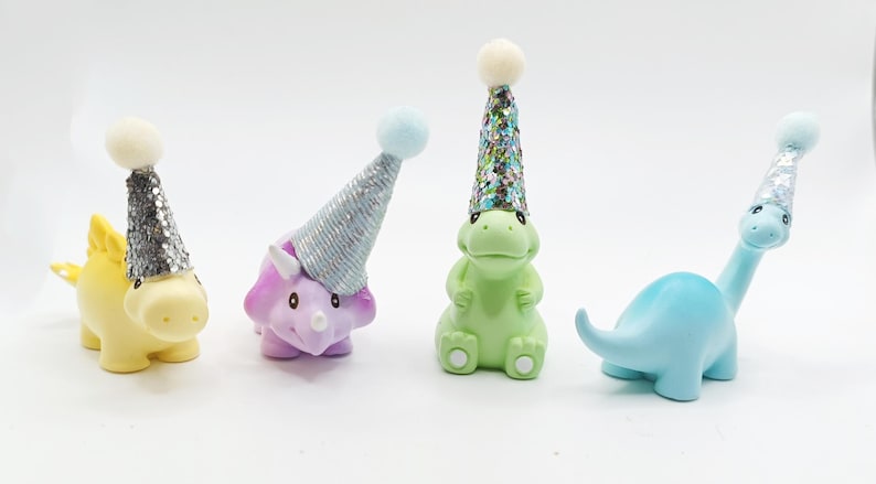 Cute Pastel Dinosaur Cake Topper | Cartoon Style Dinosaur Party | Table Sprinkles | Mini Party Hat | Party Bag Filler image 19