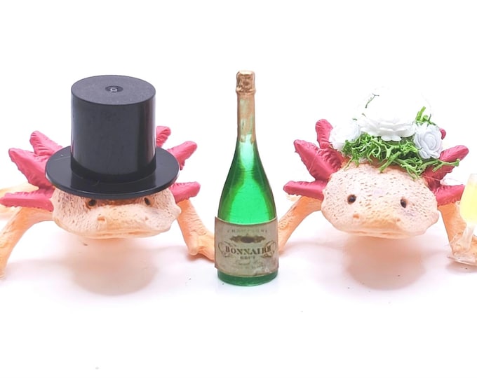 Featured listing image: Axolotl Wedding Cake Topper | Quirky Animal Theme Decoration | Eclectic Wedding | Bride and Groom
