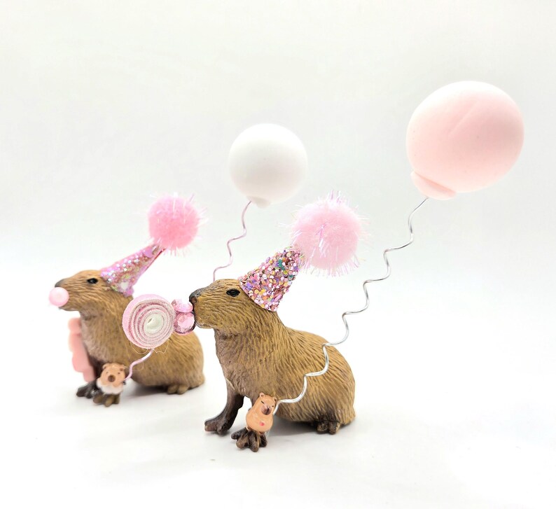Custom Capybara Cake Topper | Birthday Party Animal Decoration | Mini Party Hats | Capybara Cavy Theme image 7