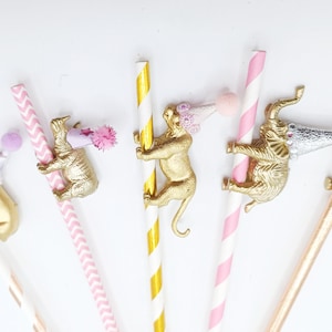 Paper Straw Animal | Mini Party Animal Straw | Wild One Safari | Gold Dinosaur Straw | Mini Party Hats | Paper Straw Party Decoration