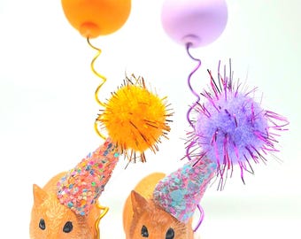 Hamster Custom Cake Topper | Party Decoration | Party Animal | Mini Party Hats | Gerbil | Maileg | Pet Cake Decor |