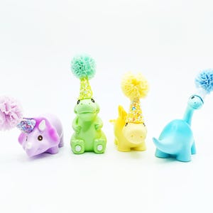 Cute Pastel Dinosaur Cake Topper | Cartoon Style Dinosaur Party | Table Sprinkles | Mini Party Hat | Party Bag Filler image 17