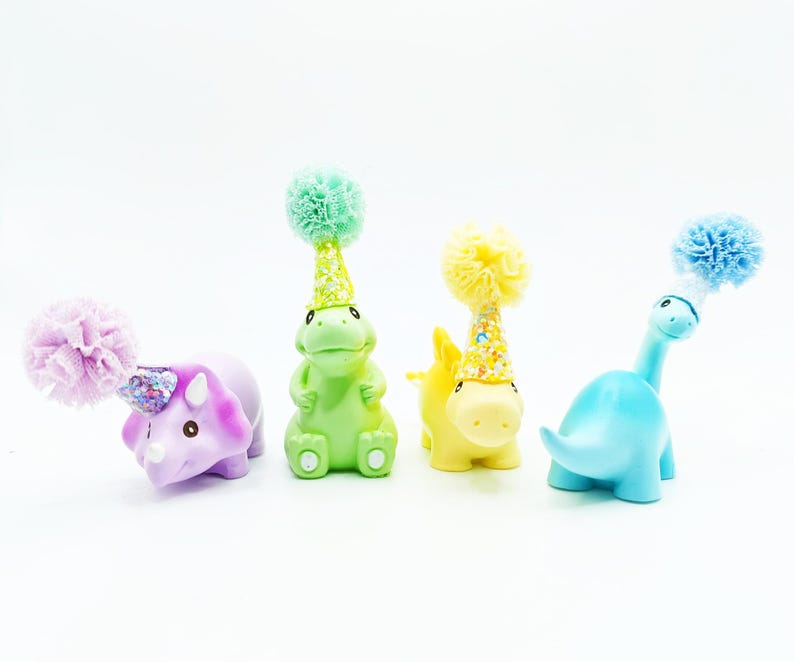 Cute Pastel Dinosaur Cake Topper | Cartoon Style Dinosaur Party | Table Sprinkles | Mini Party Hat | Party Bag Filler image 17