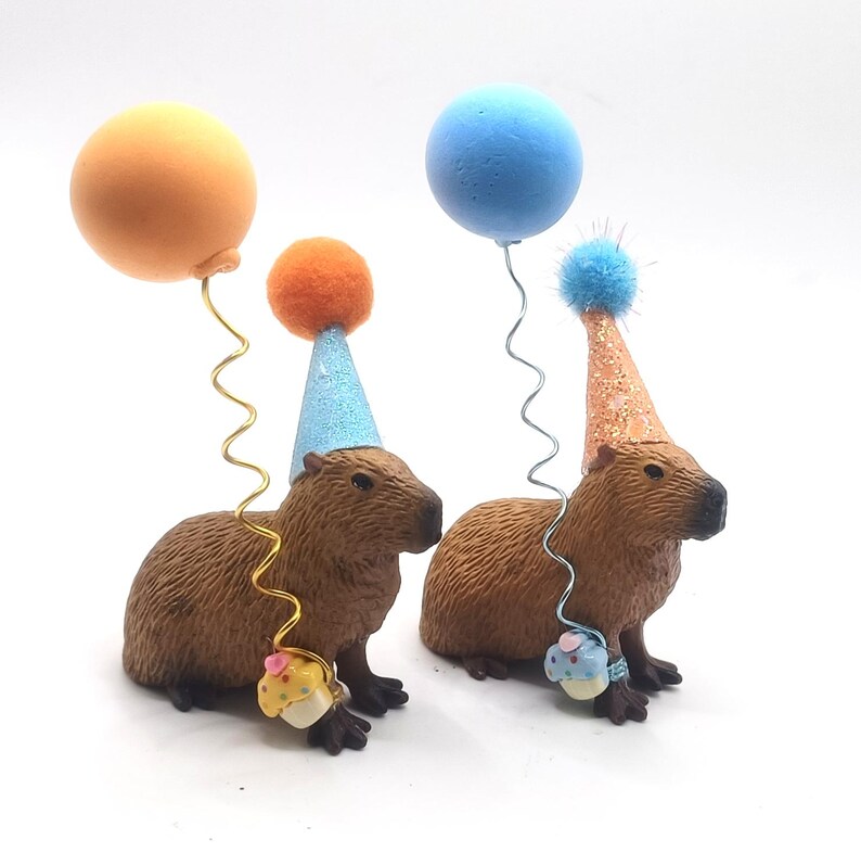 Custom Capybara Cake Topper | Birthday Party Animal Decoration | Mini Party Hats | Capybara Cavy Theme image 17
