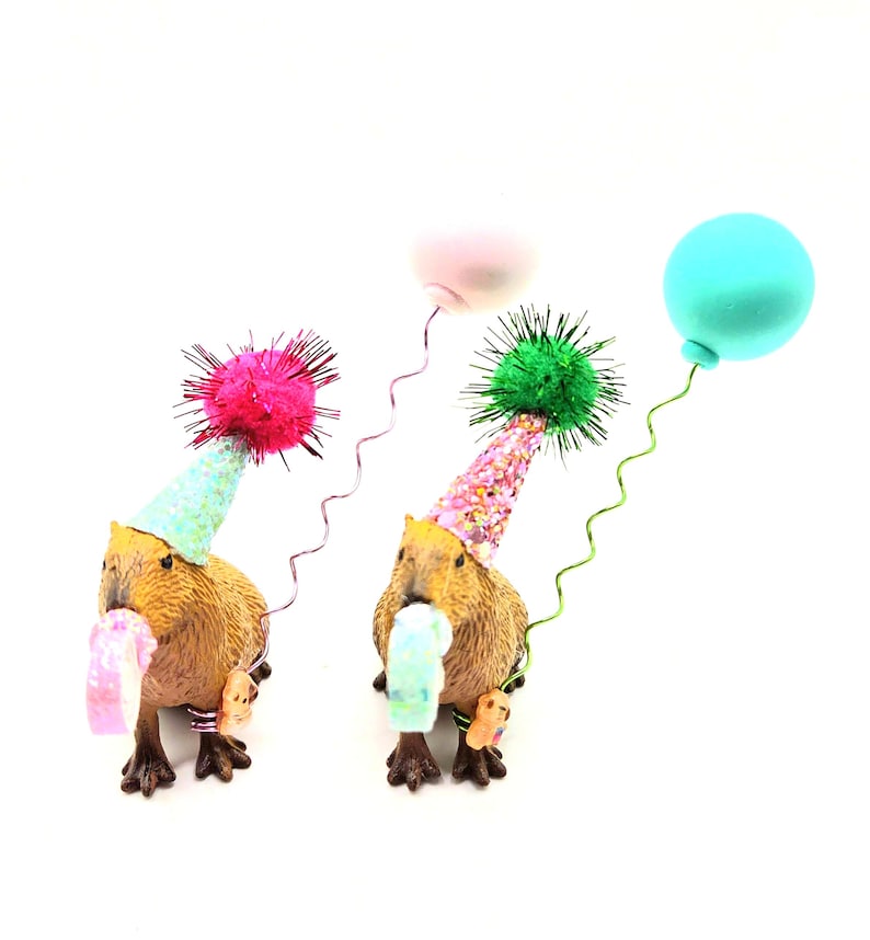 Custom Capybara Cake Topper | Birthday Party Animal Decoration | Mini Party Hats | Capybara Cavy Theme image 6