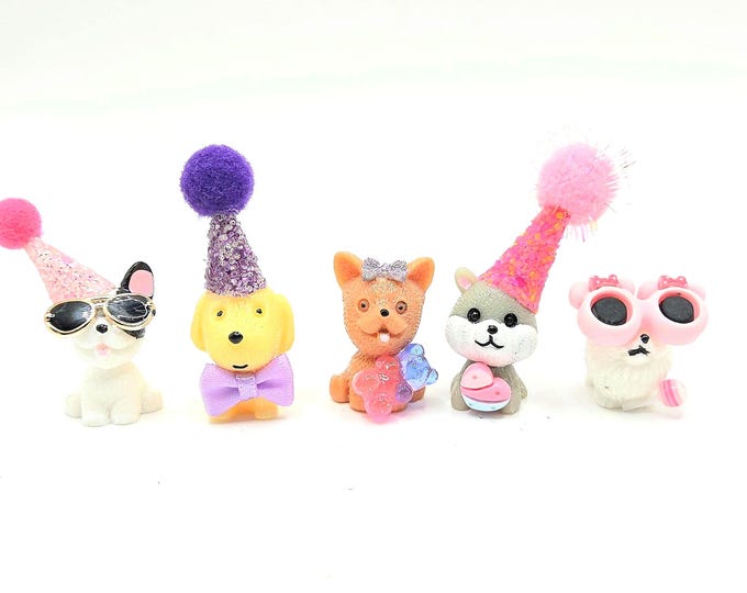 Featured listing image: Cartoon Dog Cake Toppers | Mini Party Pets with Hats | Unique Party Favors