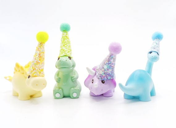 Cute Pastel Dinosaur Cake Topper | Cartoon Style Dinosaur Party | Table Sprinkles | Mini Party Hat | Party Bag Filler