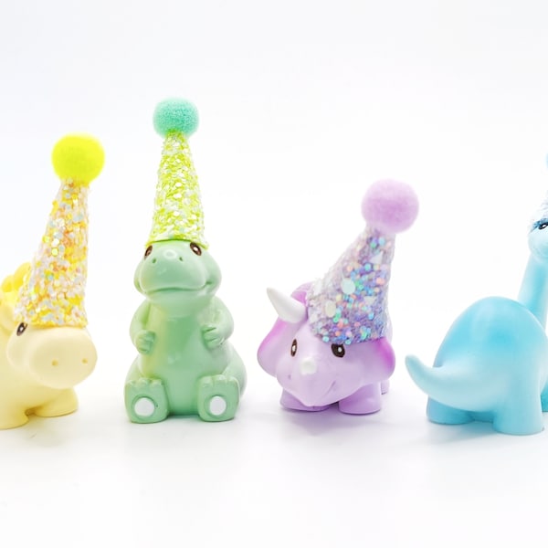 Cute Dinosaur Cake Topper | Cartoon Pastel Dinosaurs | Party Dinosaur | Table Sprinkles | Dinosaur Party | Mini Party Hat | Party Bag Filler