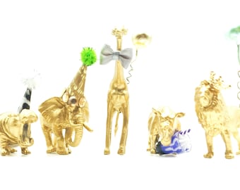 Gold Animal Cake Topper | Mini Party Animals | Safari Jungle Theme | Wild One | Mini Party Hats | Party Animal Hats | Party Bag Fillers