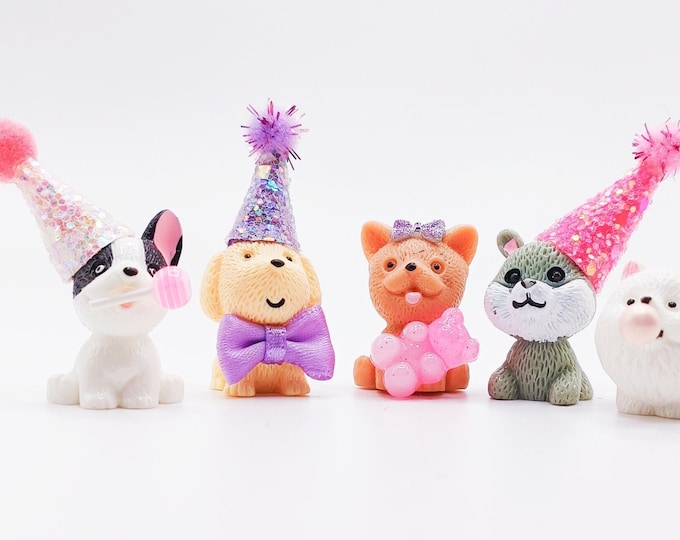 Featured listing image: Cute Dog Cake Toppers | Cartoon Dog Toppers | Party Pets | Table Sprinkles | Dog Party | Mini Party Hat | Party Bag Filler | Pawty Time