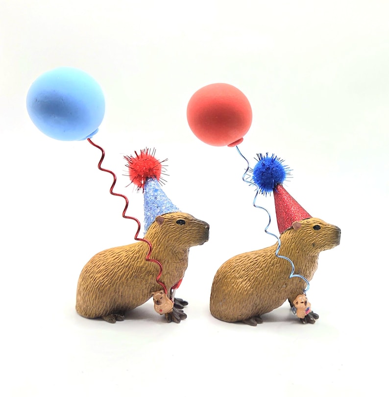 Custom Capybara Cake Topper | Birthday Party Animal Decoration | Mini Party Hats | Capybara Cavy Theme image 13