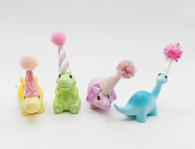 Cute Pastel Dinosaur Cake Topper | Cartoon Style Dinosaur Party | Table Sprinkles | Mini Party Hat | Party Bag Filler image 7