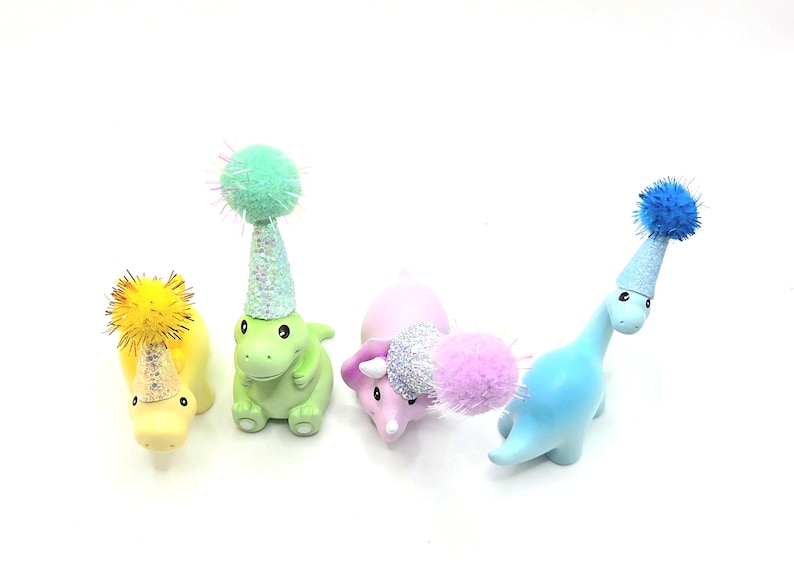 Cute Pastel Dinosaur Cake Topper | Cartoon Style Dinosaur Party | Table Sprinkles | Mini Party Hat | Party Bag Filler image 11