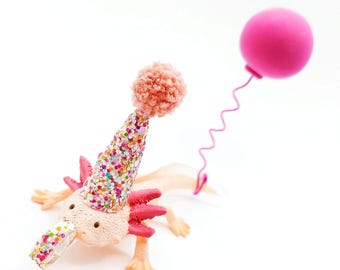 Axolotl Cake Topper | Handcrafted Party Animal with Mini Hat | Custom Pet Gift