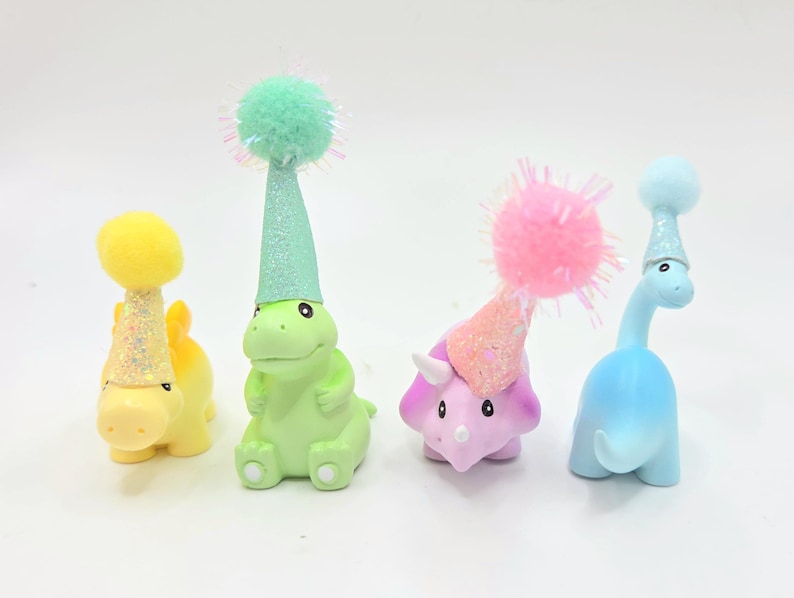 Cute Pastel Dinosaur Cake Topper | Cartoon Style Dinosaur Party | Table Sprinkles | Mini Party Hat | Party Bag Filler image 13