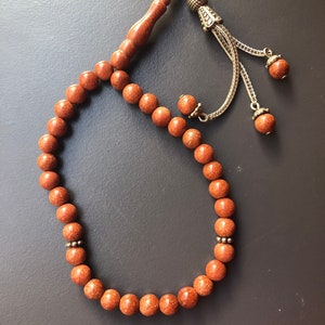 Rosary Goldstone Prayer Beads, Islamic Gemstone Silver Rosary Gift for Men, Religious Jewelry