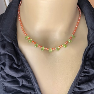 Olivine Peridot Beaded Necklace Carnelian Choker Dainty Choker Peridot Necklace Natural Green Gemstone -Peridot jewelry August birthstone