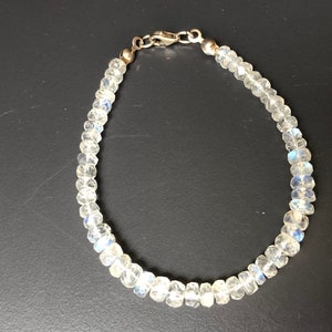 Dainty Rainbow Moonstone Bracelet: Sterling Silver Beaded Gemstone, Handmade
