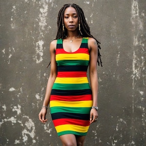 Handmade Rasta Tank Dress: Caribbean Fitted Sheath Dress
