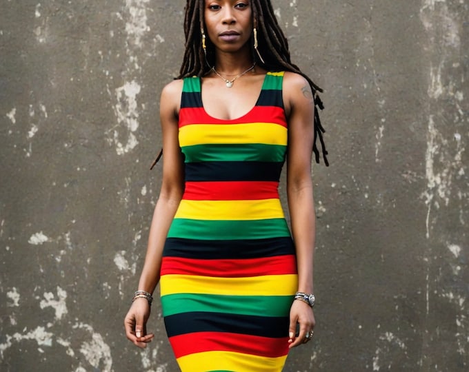 Handmade Rasta Tank Dress: Caribbean Fitted Sheath Dress