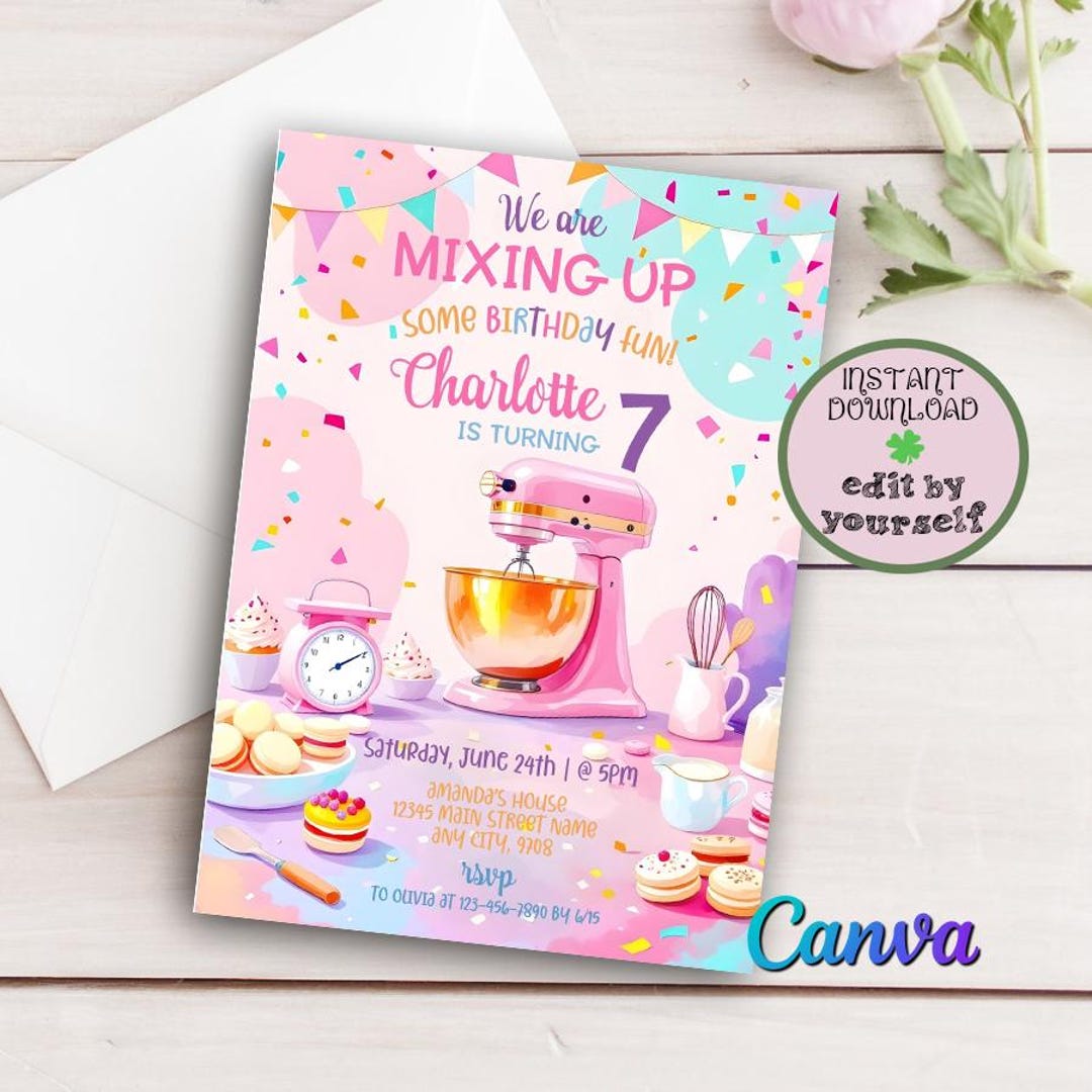 Editable Baking Birthday Party Invitation, Cooking Girl Birthday Party ...