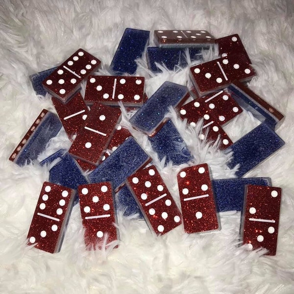 Handmade Patriotic Resin Dominos - Red White Blue Dominos - Handmade Resin Item - Resin Dominos