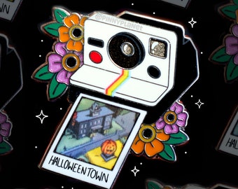 Halloweentown Polaroid Camera Enamel Pin: Vintage Tattoo Inspired
