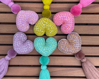 Tassel Bag Charm.Heart Tassel.Embroidered Tassel for Handbags, Back Packs, Purses, Door Knob.Valentine gift .Colorful Boho Pom Pom.