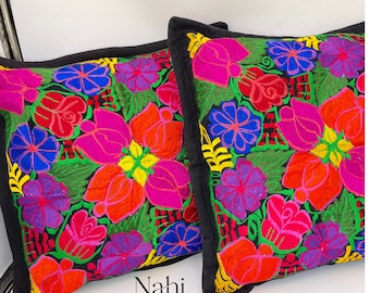 Mexican Decorative Pillow Cover. Mexican Pillow Cases. Embroidered pillow Cover. 18X18. Handmade Pillows Cover.