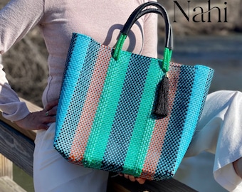 Mexican Tote Bags.Mexican Artisanal Handbag.Recycled Plastic Bags.Mexican Handwoven Plastic Tote. Summer Bag. Mexican Purse.