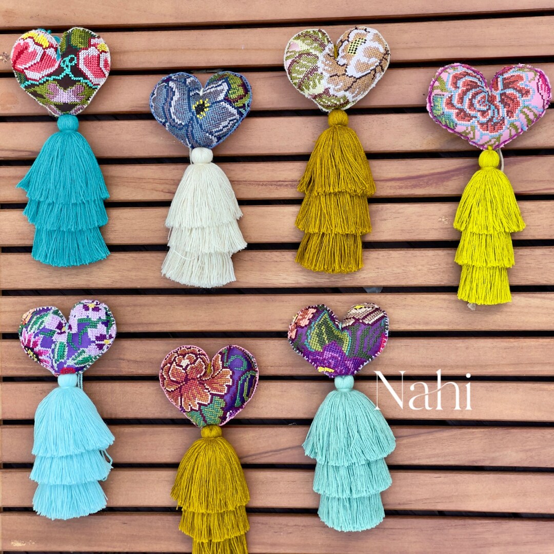 Mexican Tassel Bag Charm.heart Tassel.heart Charm.mexico Embroired