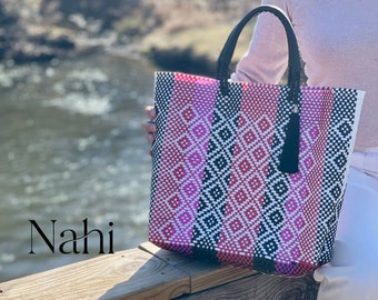 Mexican Tote Bags.Mexican Artisanal Handbag.Recycled Plastic Bags.Mexican Handwoven Plastic Tote. Summer Bag. Mexican Purse.