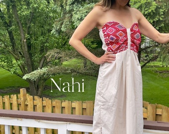 Mexican Hand Embroidered Dress, Summer Dress.Mexican Dress Strapless. Valentine gift .Mexican Long Dress.Linen Dress.Boho Dress.