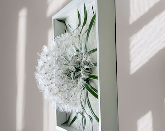 Dandelion flower wall art 3D, Modern white wall decoration 20.5&quot;x20.5&quot;, Wall art framed