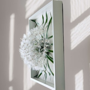 Dandelion flower wall art 3D, Modern white wall decoration 20.5&quot;x20.5&quot;, Wall art framed