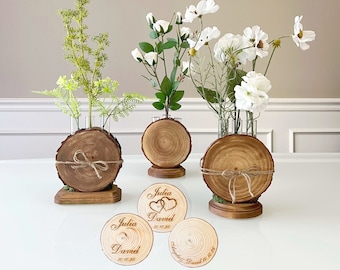 Wood slice centerpiece, Custom Personalization, Wedding Center Pieces for Tables, Rustic Wedding Decor