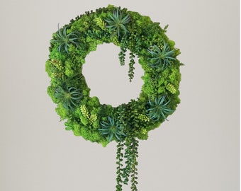 Moss Art, Succulents Wreath, Natural Wreath, Moss Wall Decor, Preserved Moss