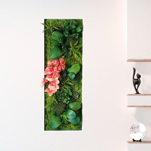 Orchid Wall Art, Faux Succulent Moss Wall Decor, Large Preserved Moss Art, White/Black/Gold Frames