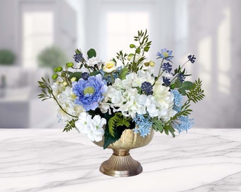 Blue Floral Centerpiece, Table Flower Centerpiece, Modern Home Decor, Faux Floral Arrangement