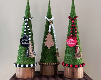 Christmas Cone Rustic Green Trees,  Moss Tree, Farmhouse Winter Decoration, Moss Decor