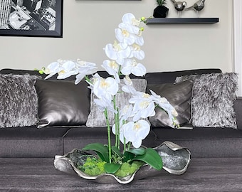 Modern Real Touch Orchid Centerpiece, White Floral Arrangement