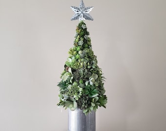 Christmas Cone Succulents Tree, Handmade Tabletop Christmas Tree Farmhouse, Rustic Mini Christmas Tree