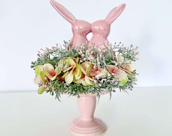 Easter Bunny decor, Ceramic pink rabbit decoration