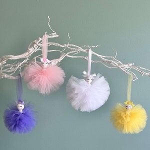 Pom Pom Tulle Fairy Ballerina, Baby Shower Gift,  Fairy Girls Room Decor, Tulle Pompom 5.5 inches