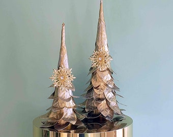 Tabletop Christmas Cone Tree, Modern Gold Christmas tree , Holiday Foam Decor, Winter Wedding Centerpiece