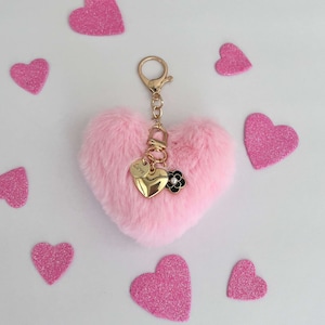 Herz Schlüsselanhänger, flauschige Herz Handtasche Charme, Pom Pom Schlüsselanhänger
