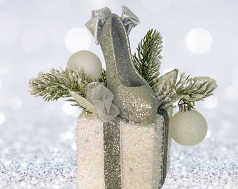 Christmas Silver High Heels Ornament, Fashion Decor, Shoe Ornaments,Christmas women gifts